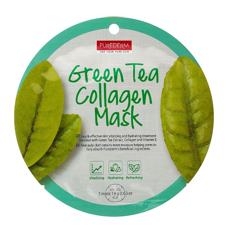 Маска за лице със зелен чай PUREDERM Green Tea Collagen Mask