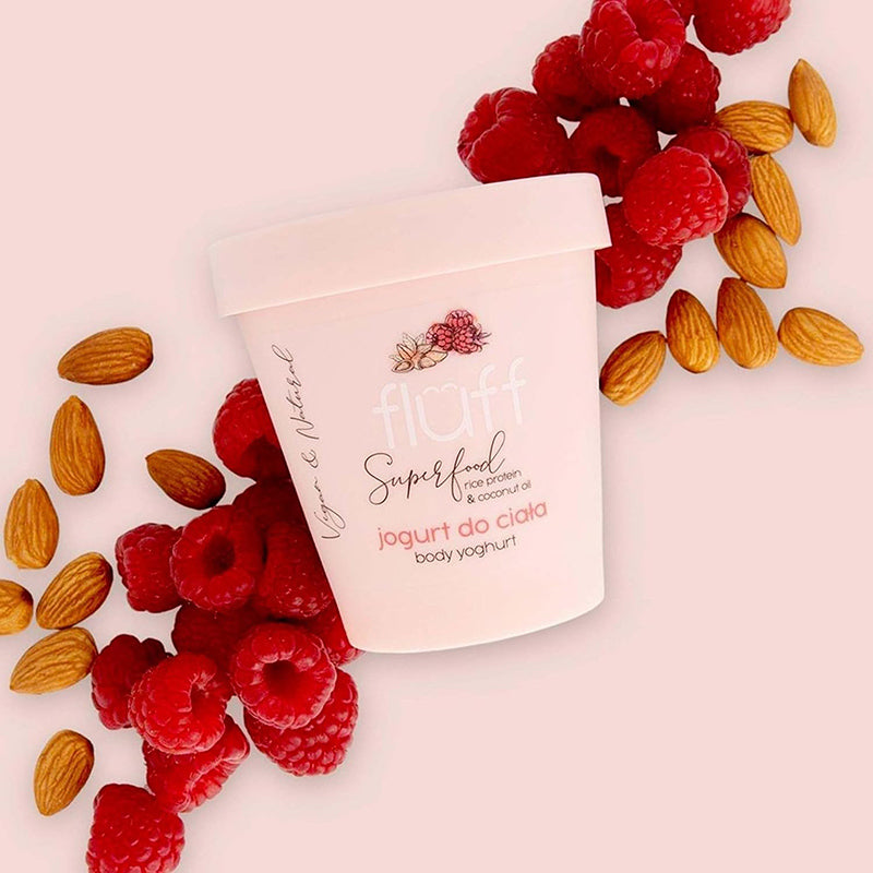 Дълбоко подхранващ йогурт за тяло с оризов протеин – Малина и бадем FLUFF Body Yoghurt