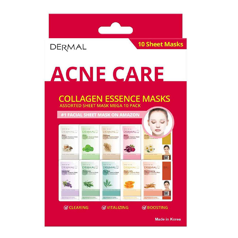 Шийт маски за лице с колаген за мазна и акнеична кожа MЕГА комбо пакет Dermal Acne Care Mega Pack