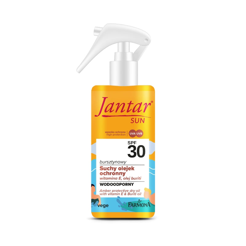 Водоустойчиво слънцезащитно олио за тяло с висока защита SPF 30 Farmona Jantar SUN Amber