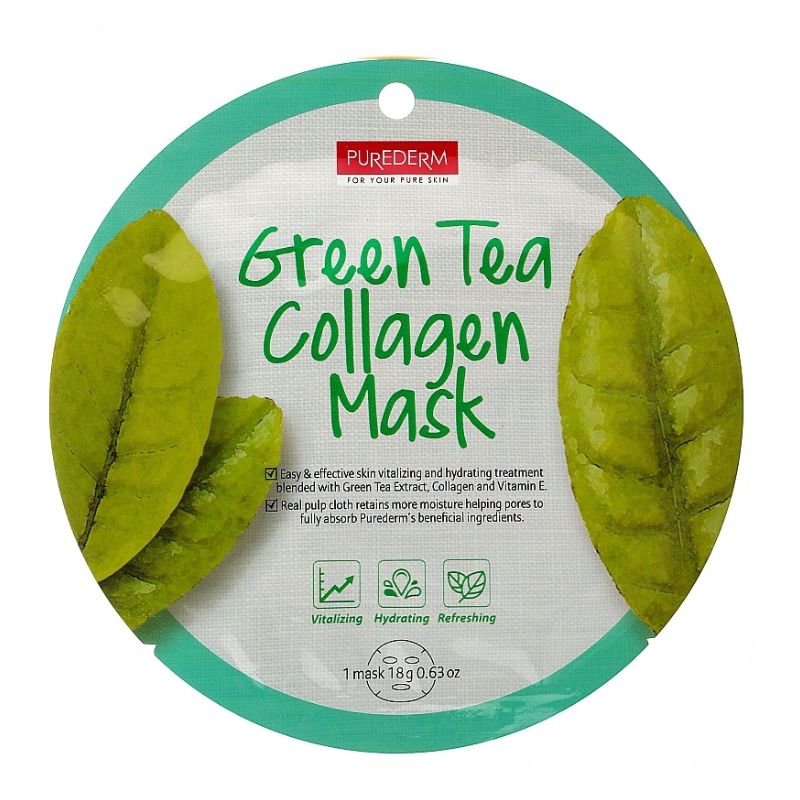Маска за лице  със зелен чай PUREDERM Green Tea Collagen Mask