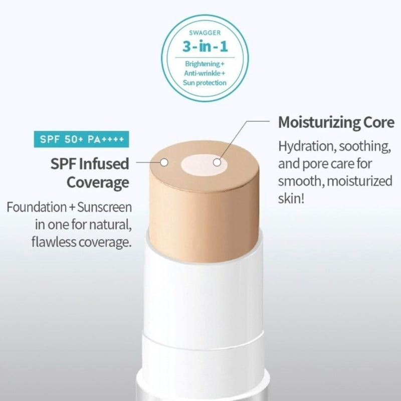 Унисекс Дълготраен Стик фон дьо тен за грижа и перфектно покритие с SPF50 Swagger Tone Cover Foundation Stick 50+ PA++++