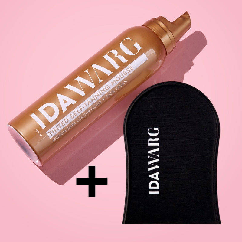 Сет за Перфектен незабавен тъмен тен IDA WARG Instant Self-Tanning Mousse Medium Dark & Self-Tan Applicator Mitt