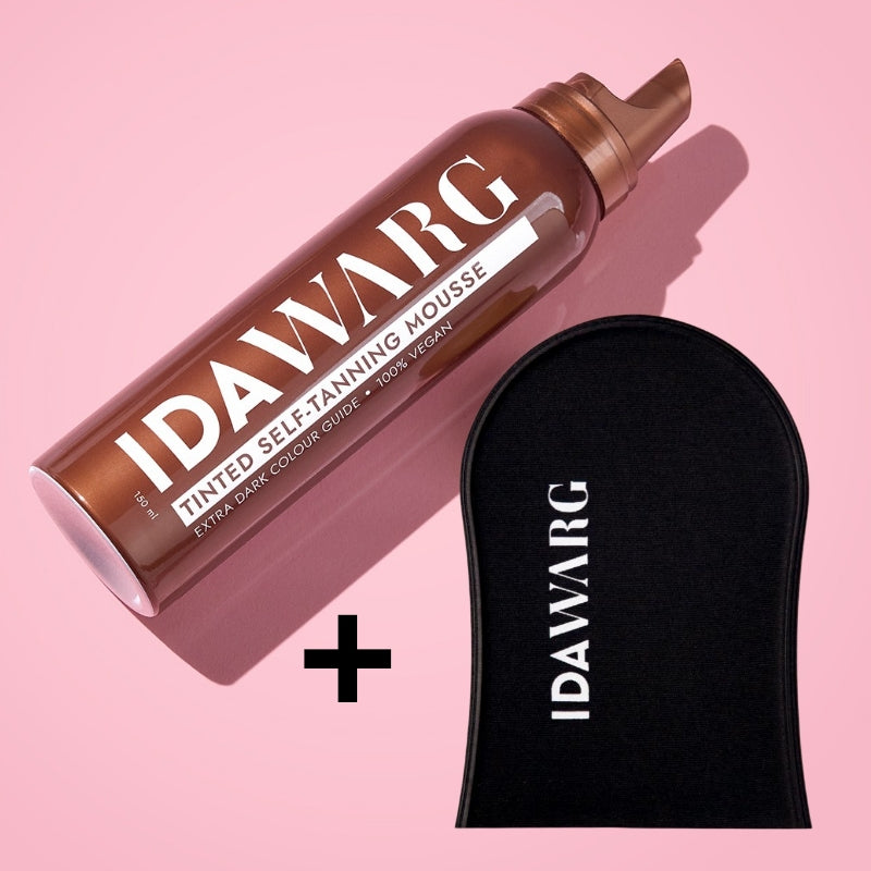Автобронзиращ Сет за тяло IDA WARG Instant Self-Tanning Mousse Extra Dark & Applicator Mitt