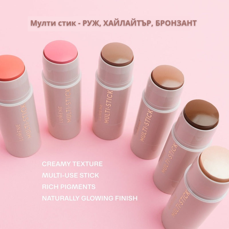 Мулти стик за скули и устни - руж, хайлайтър и бронзант LUMENE Multi-Stick