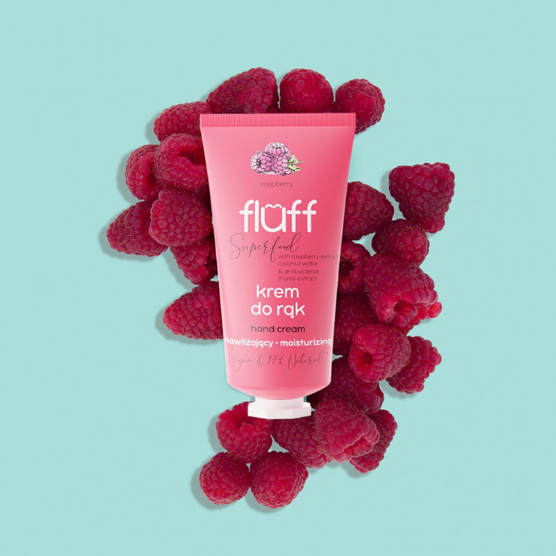 Антибактериален и хидратиращ крем за ръце с аромат на малина FLUFF Moisturizing Hand Cream
