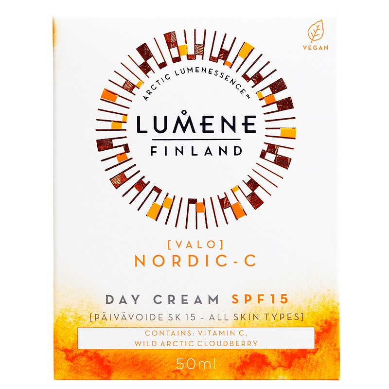 Дневен крем с витамин C SPF15 за блясък и сияние за всеки тип кожа Lumene NORDIC-C Valo