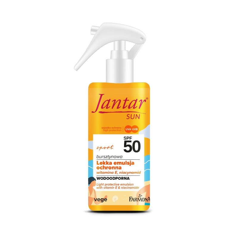 Водоустойчива слънцезащитна емулсия с Ниацинамид с висока защита SPF 50 Farmona Jantar SUN Sport