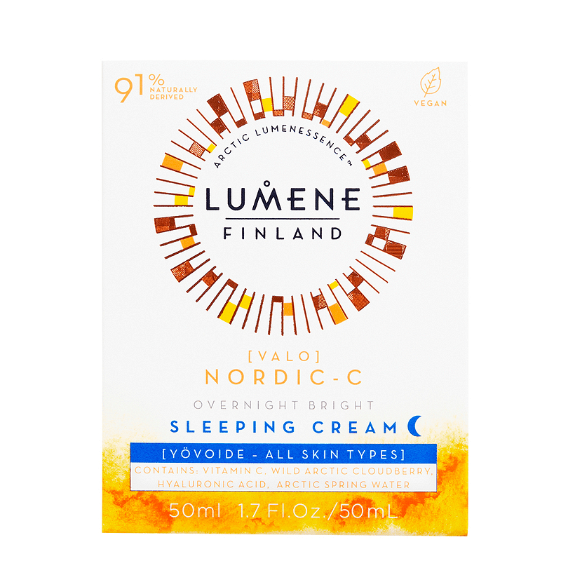 Нощен крем с витамин С за блясък и сияние за всеки тип кожа Lumene NORDIC-C Valo