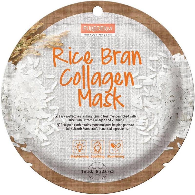 Маска за лице с оризови трици Purederm Rice Bran Collagen Mask